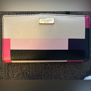 Kate Spade Colorblock Wallet in Pink, Black, and Cream Leather